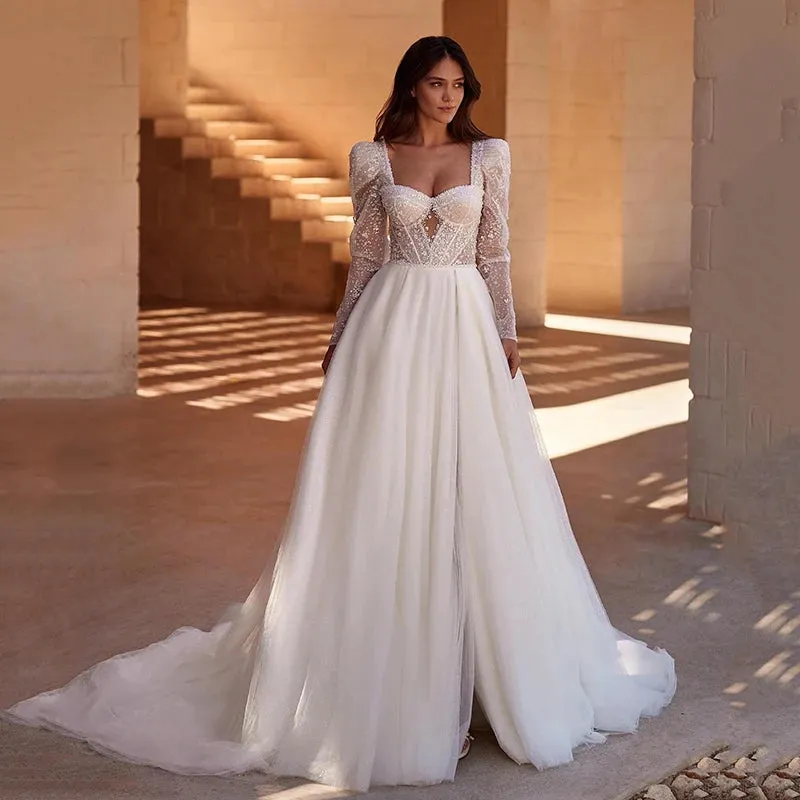 A-Line Wedding Dresses Long Sleeve Bridal Dress Elegant