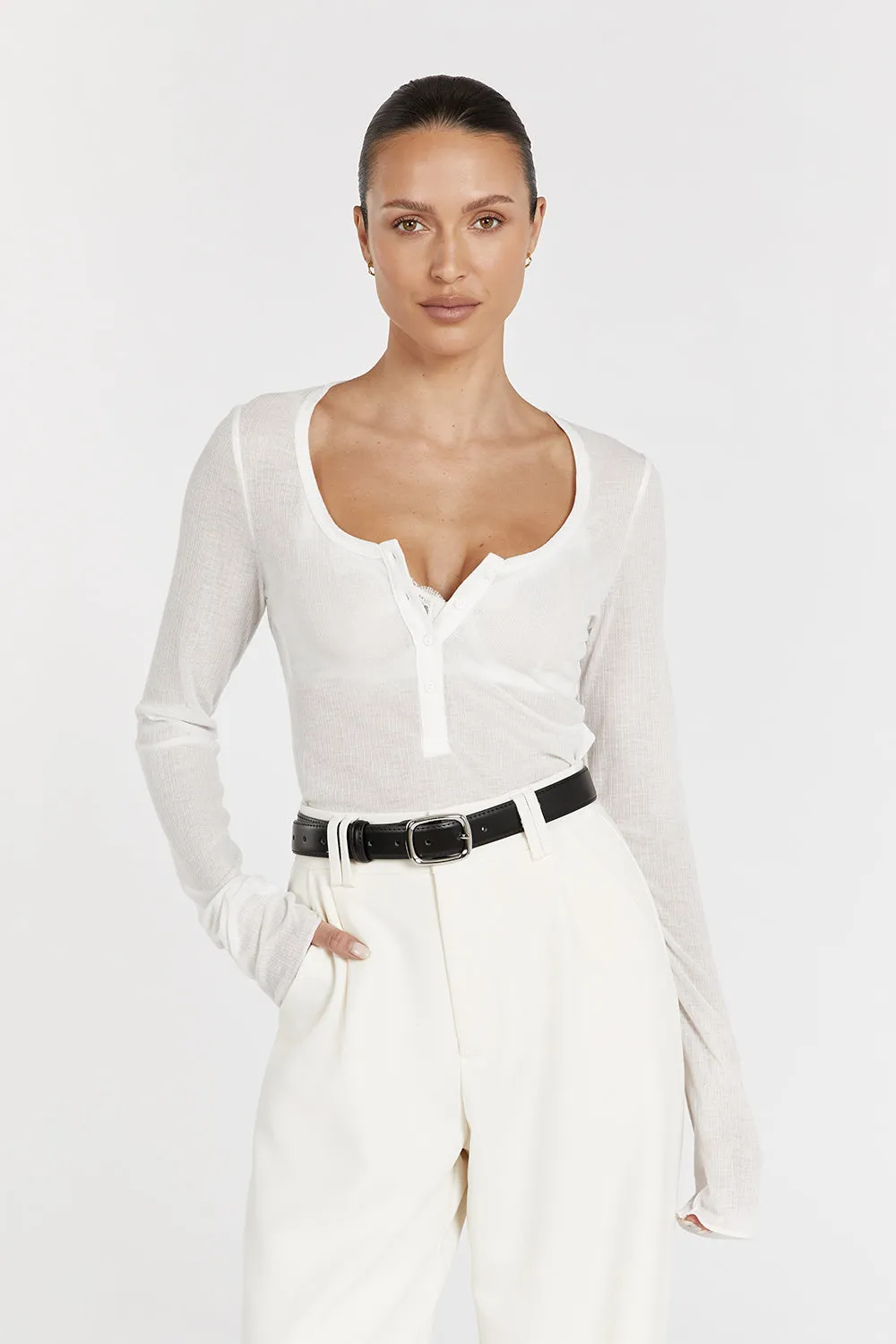 ARDEN OFF WHITE LONG SLEEVE KNIT TOP