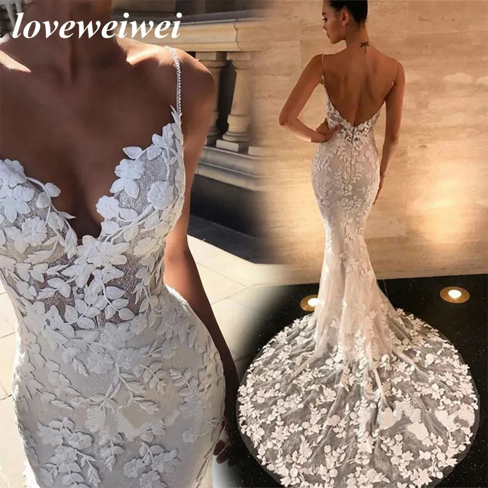 Boho Wedding Dresses Mermaid Bridal Dress Spaghetti Straps Backless