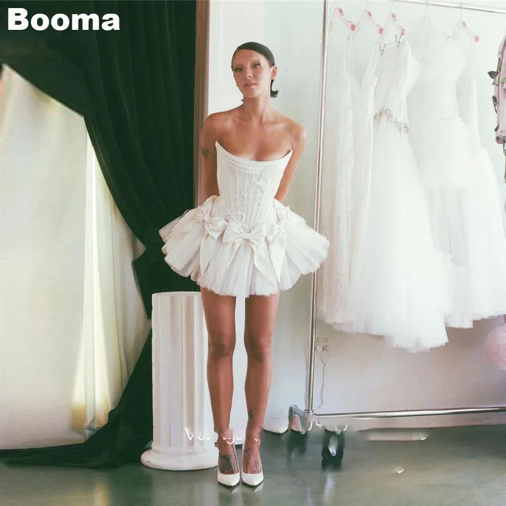 Booma Princess Short Wedding Party Dresses Bow Front Corset Strapless