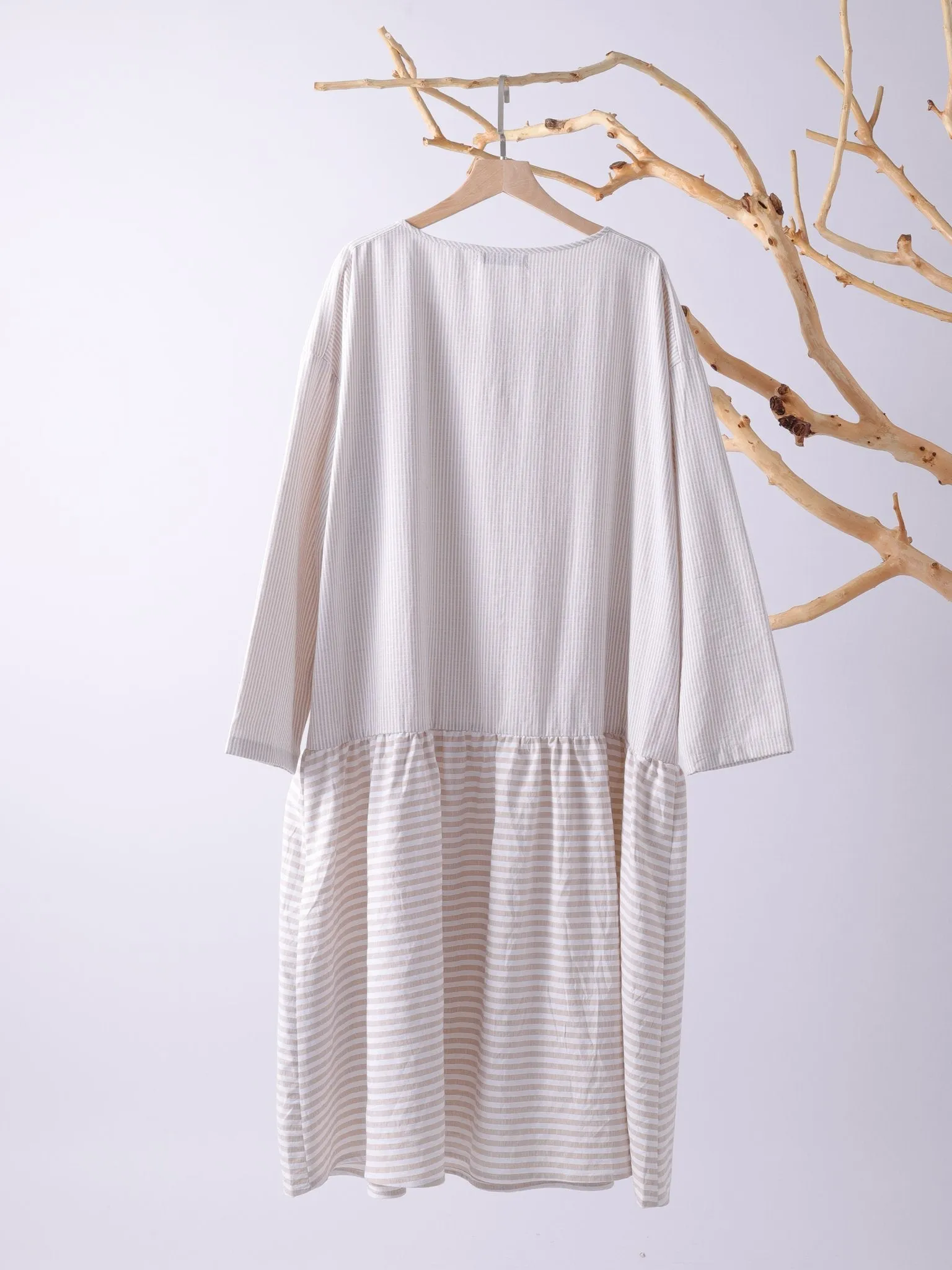 Dunnmall 3/4 Sleeve Patch Casual Crew Neck Casualdress
