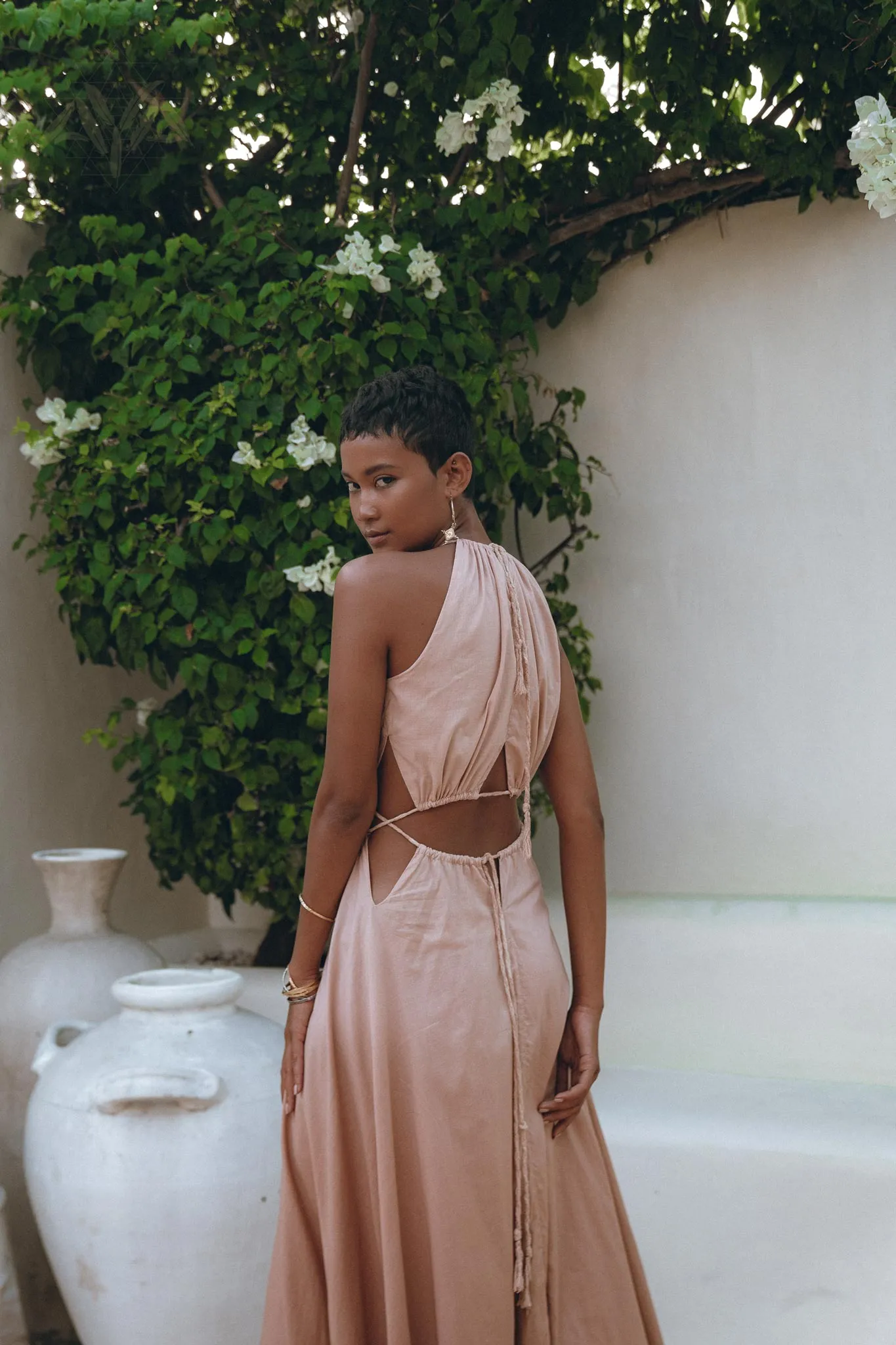 Dusty Pink Maxi Adjustable Dress • Open Back Sides Belly Dress