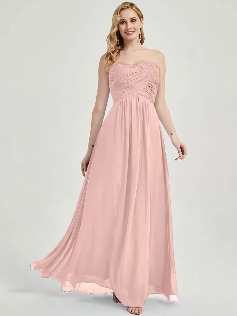 Dusty Pink Sweetheart Strapless Chiffon Maternity Maxi Bridesmaid Dress