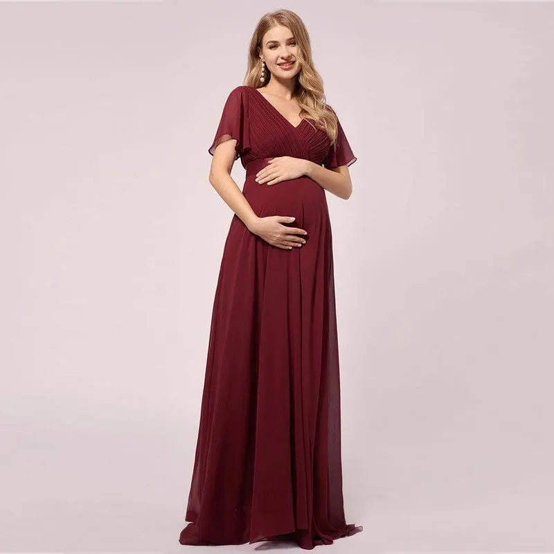 [Final Sale] Burgundy Wine Maternity Baby Shower Party Dress-Mey