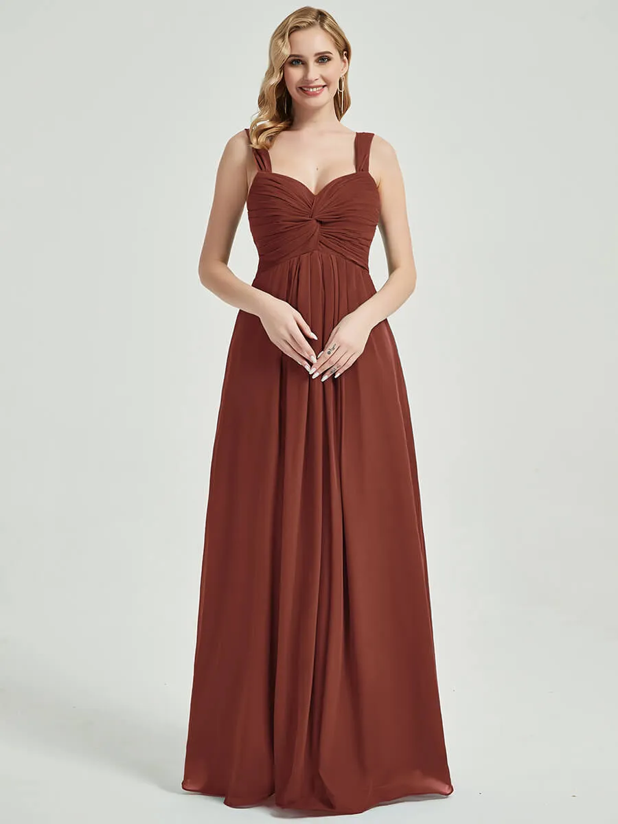 [Final Sale] Cinnamon Rose Sweetheart Straps A-Line Maxi Chiffon Bridesmaid Dresses