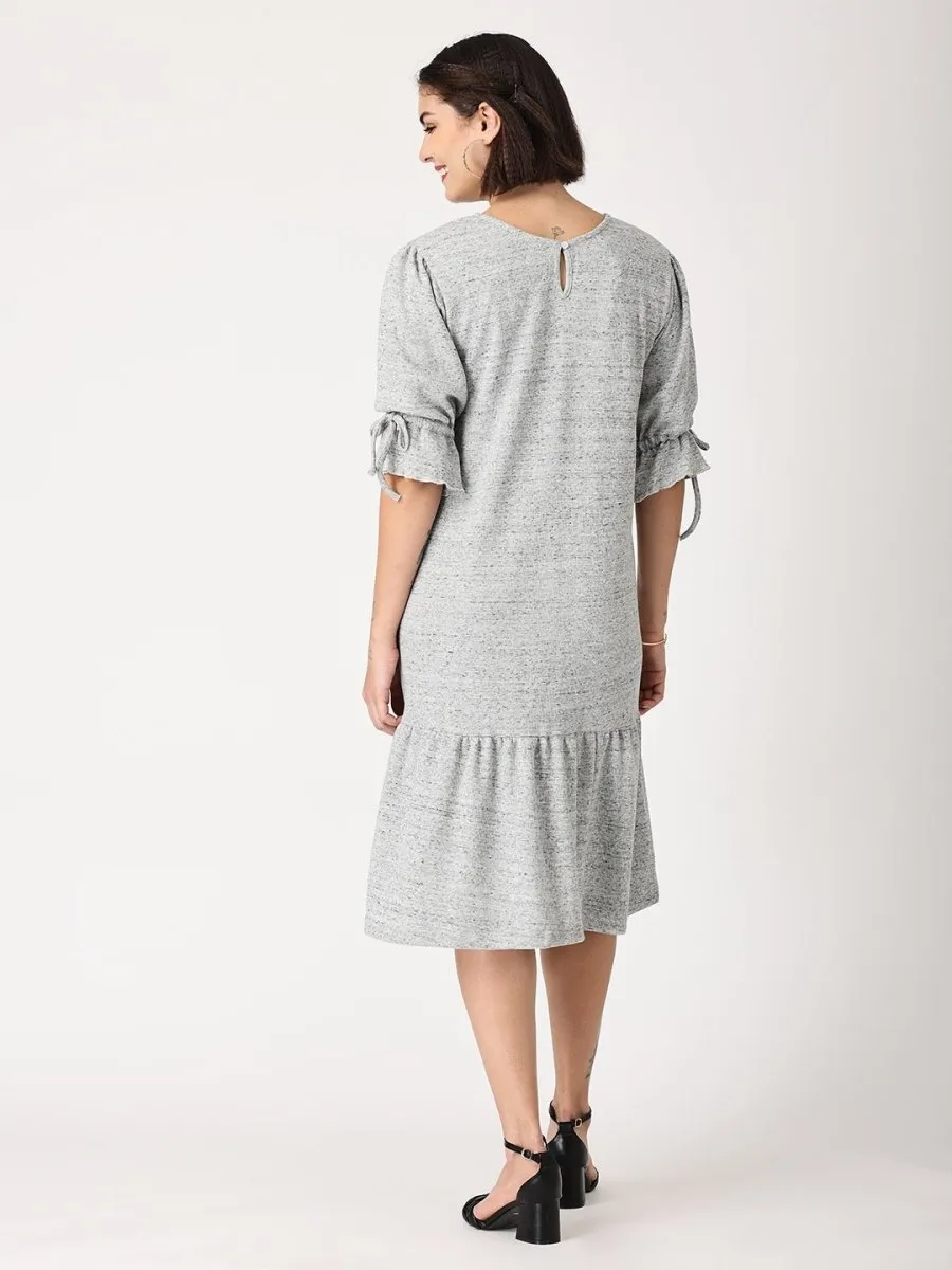 Grey Waffle Maternity Dress with Nursing