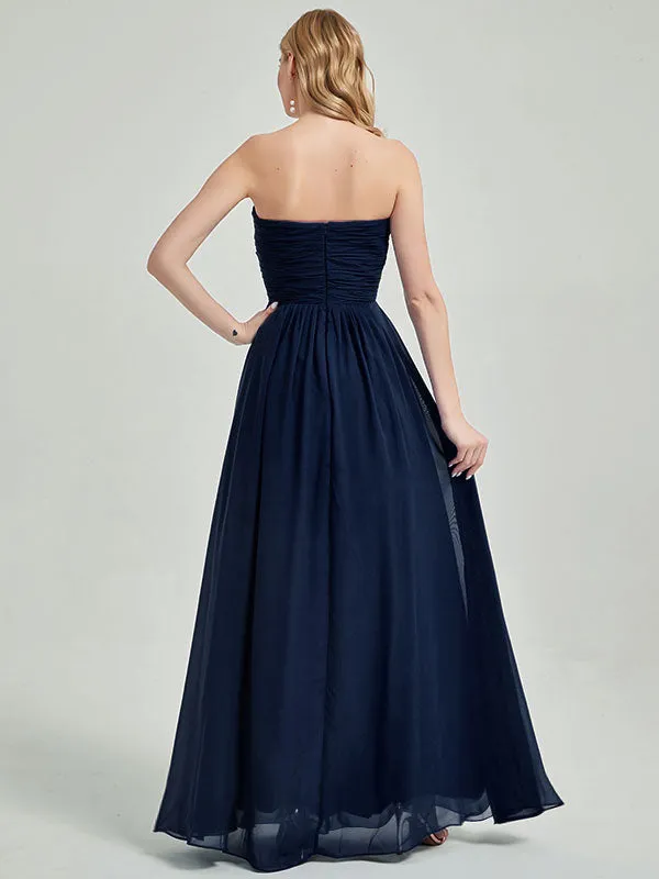 Navy Blue Strapless Sweetheart  Chiffon Maternity Maxi Bridesmaid Dress