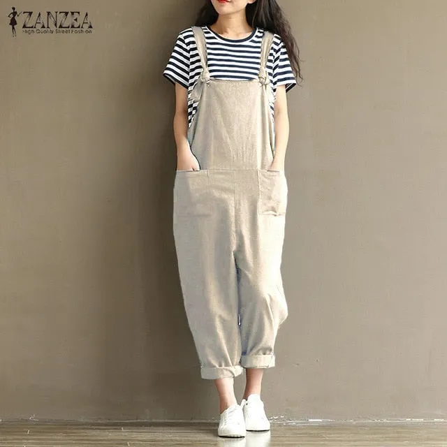 Rompers Womens Jumpsuits Casual Vintage Sleeveless Backless Casual Loose Solid Overalls Strapless Plus Size Playsuit
