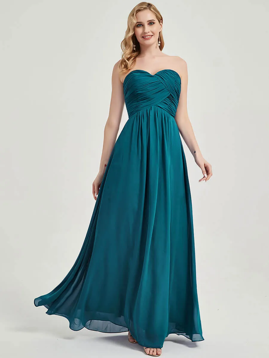 Teal Strapless Sweetheart  Chiffon Maternity Maxi Bridesmaid Dress