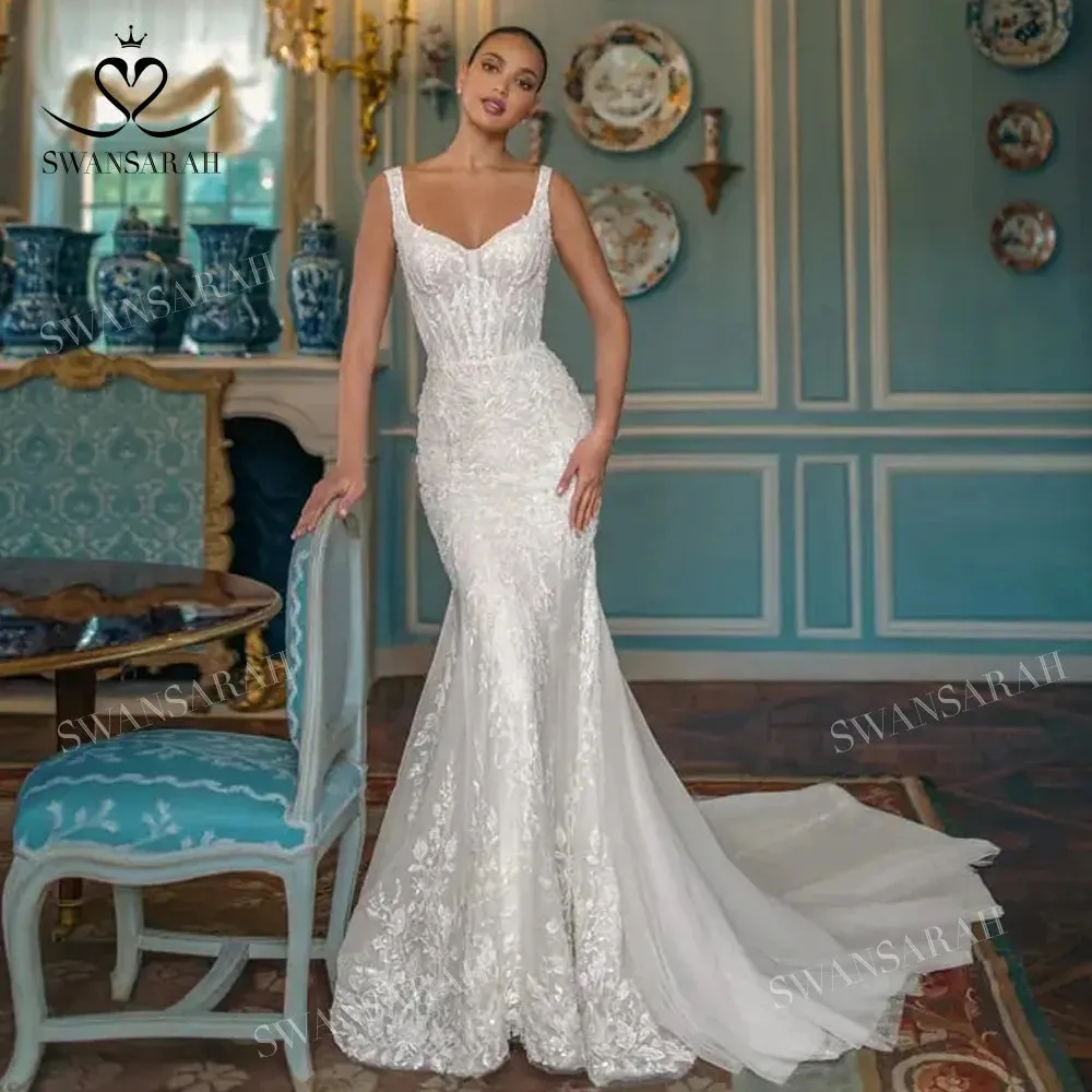 Wedding Dress Appliques Detachable Train Princess Bride Gown