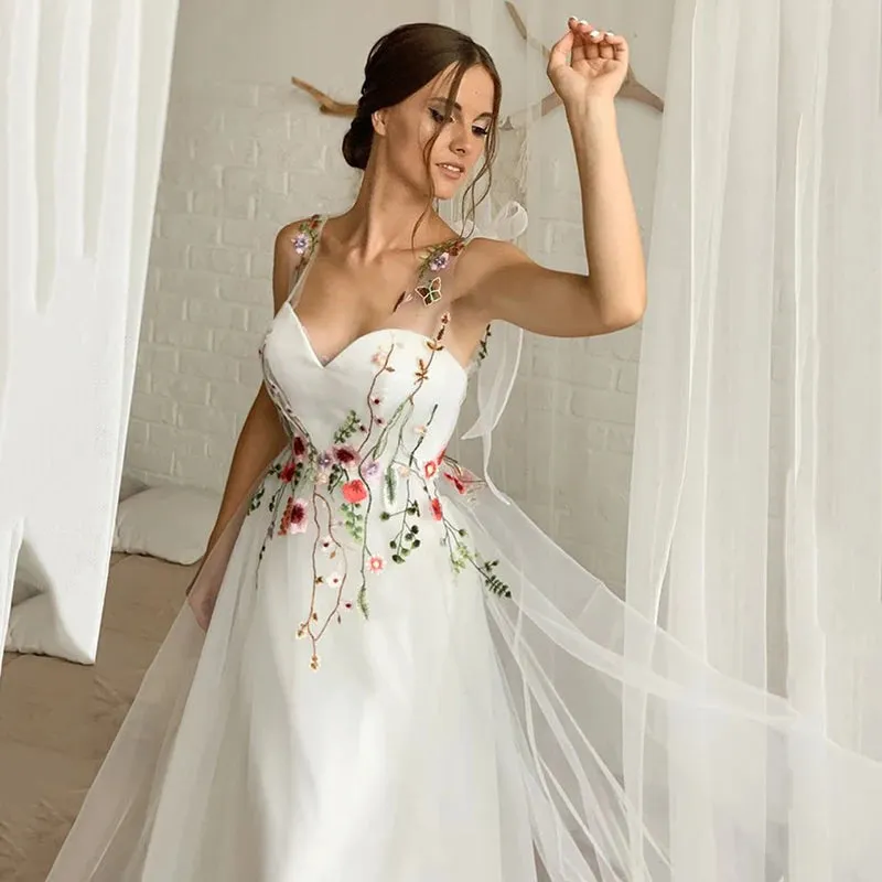 Wedding Dresses Backless Bridal Gown Lace Up Fairy Bohemian