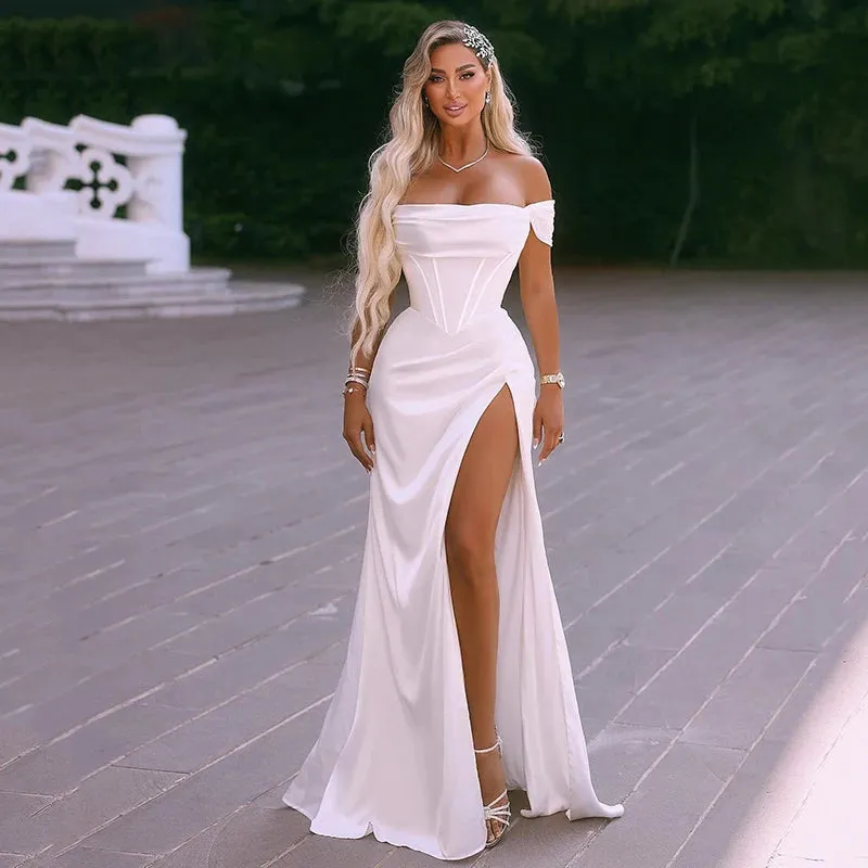 Wedding Dresses Boho Off The Shoulder Side Slit Bridal Dress Boho