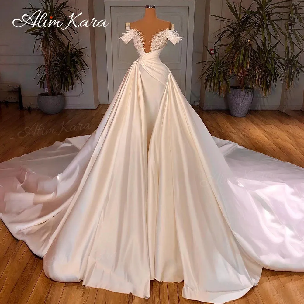 Wedding Dresses for women Satin Mermaid Court Train Bridal Gowns