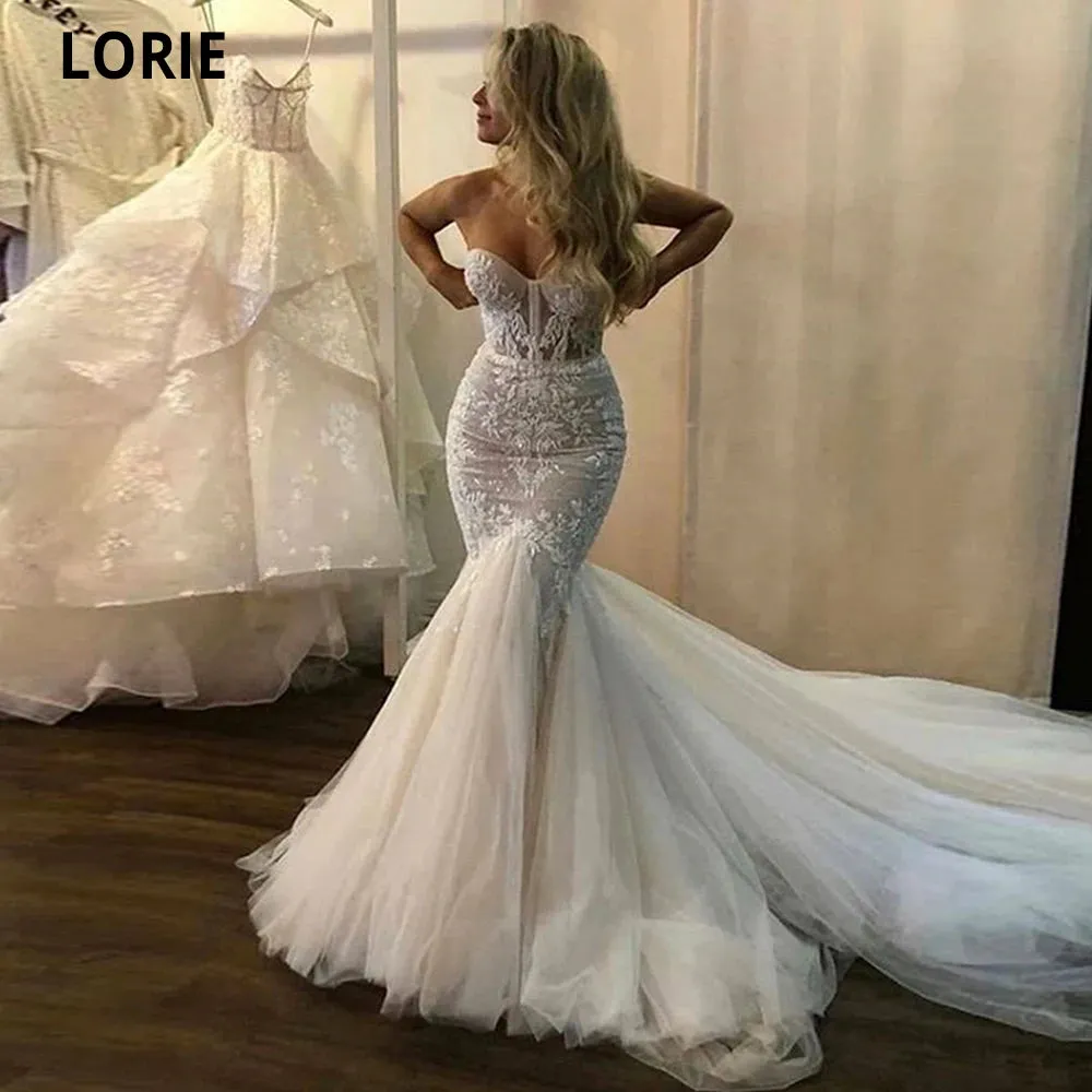 Wedding Dresses Mermaid Strapless Boho Fish Bridal Gowns Open Back Princess