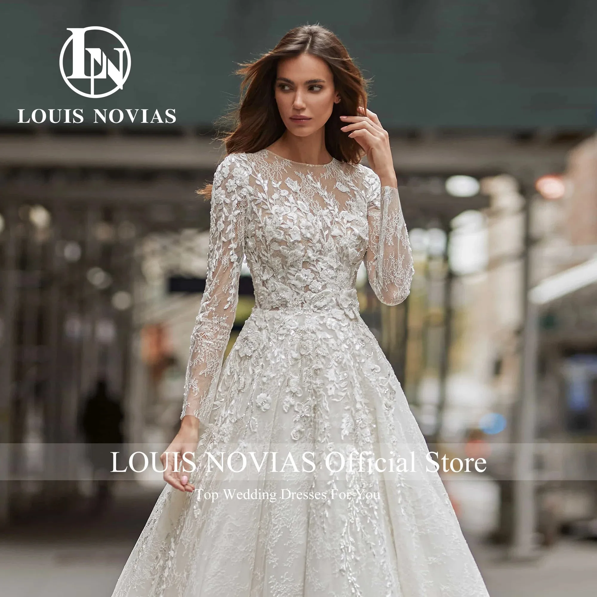 Wedding Guest Dresses: A-Line Long Sleeve Wedding Dresses Sequined Illusion Beading
