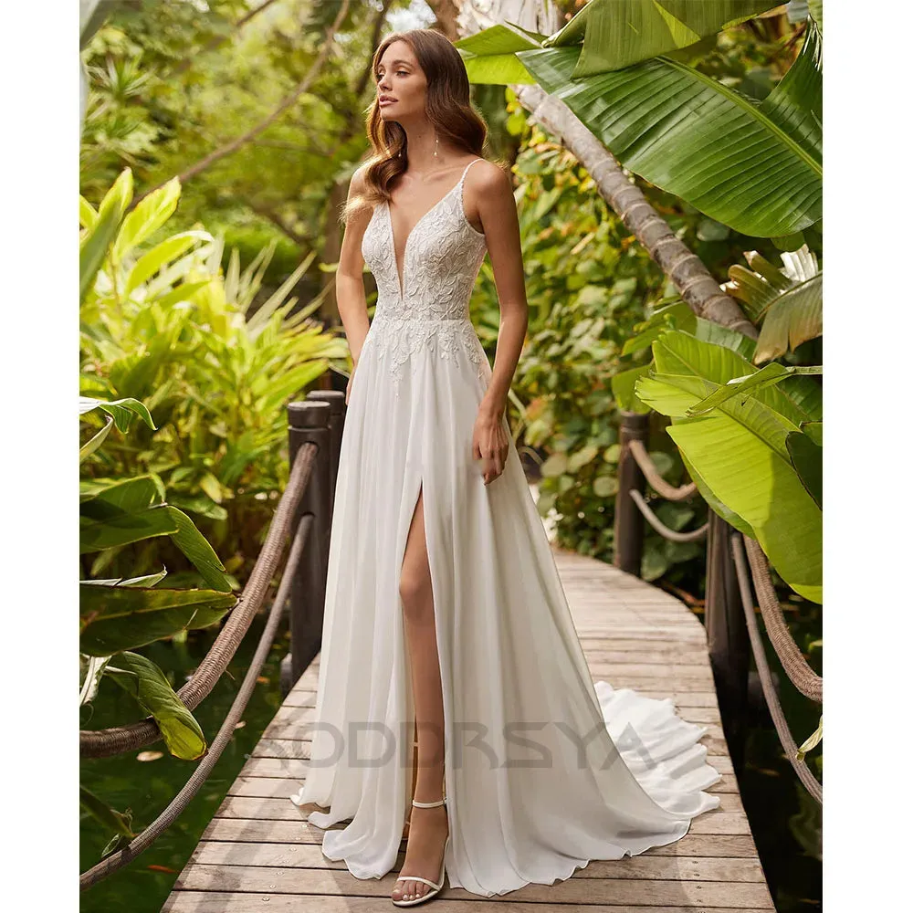 Wedding Guest Dresses: Wedding Dresses For Woman Civil Beach V-Neck Appliques