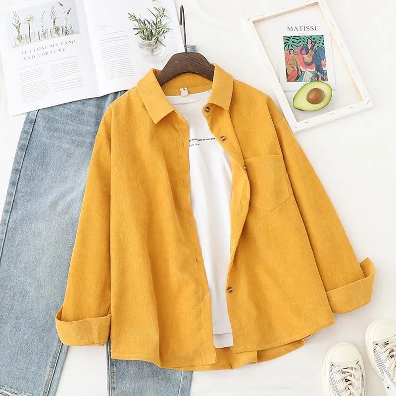 Women Blouses Shirts Long Sleeve Clothing Button Up Down Loose White Top - WSB8536