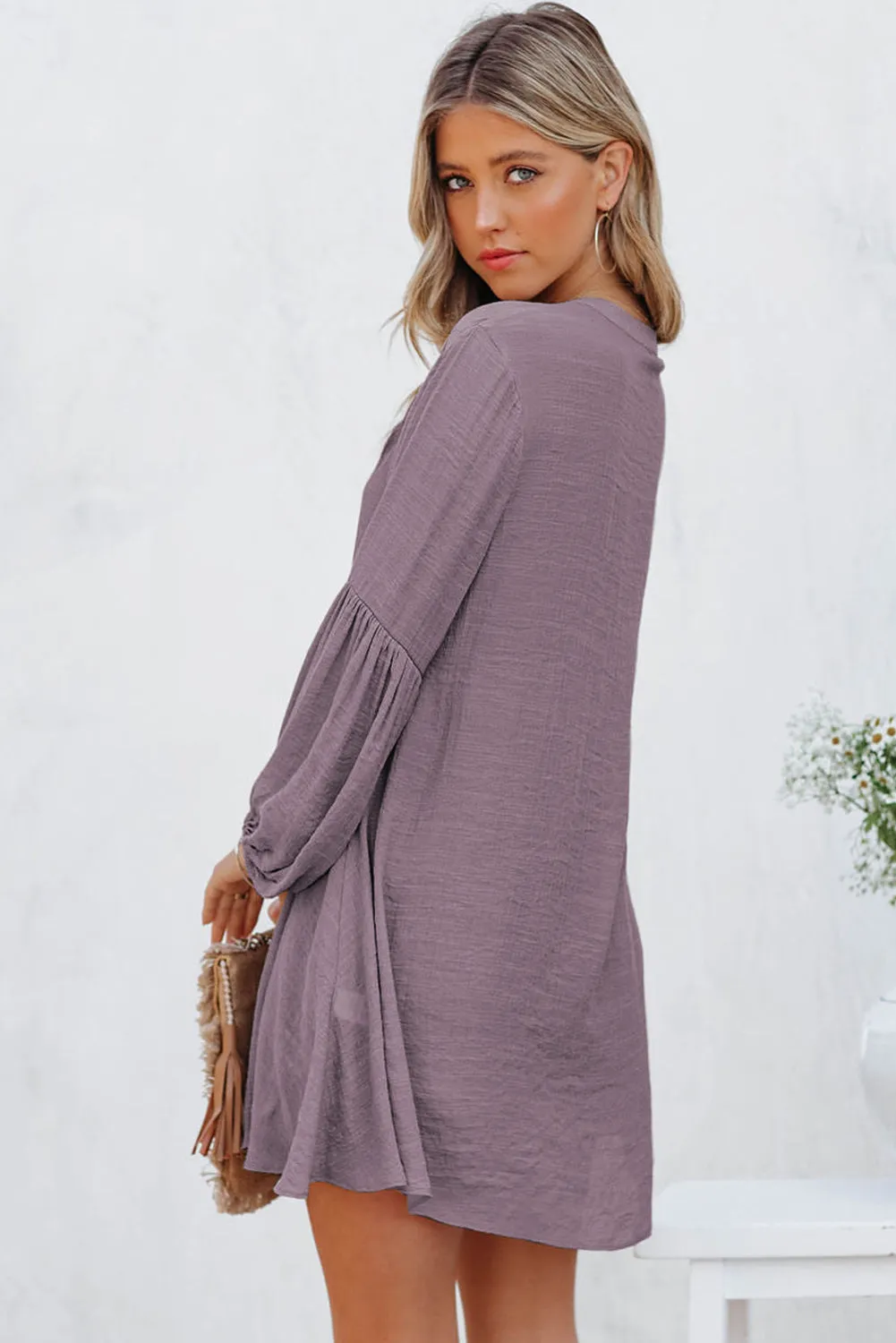 Womens Long Sleeve Oversized Blouses Tops Button Up Bishop Sleeve Shirt